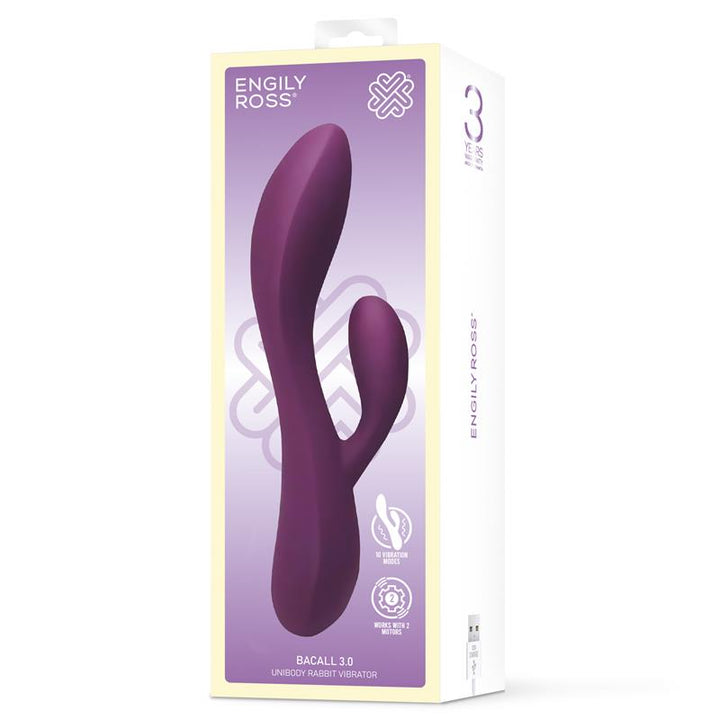 Bacall 20 Vibrador Silicona Liquida Inyectada Doble Motor USB Purpura